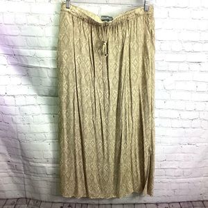 Eddie Bauer Tan Khaki Geometric Print Side Slit Maxi Skirt Size Large Pockets